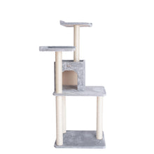 57-Inch Real Wood Cat Tree In Silver Gray With Two-Door Condo