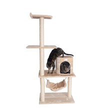 59-Inch Real Wood Cat Tree In Beige With Hammock And Round Condo