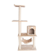 59-Inch Real Wood Cat Tree In Beige With Hammock And Round Condo