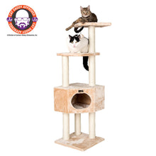 3 Tier Real Wood Cat Tree, Scratch Furniture, Beige