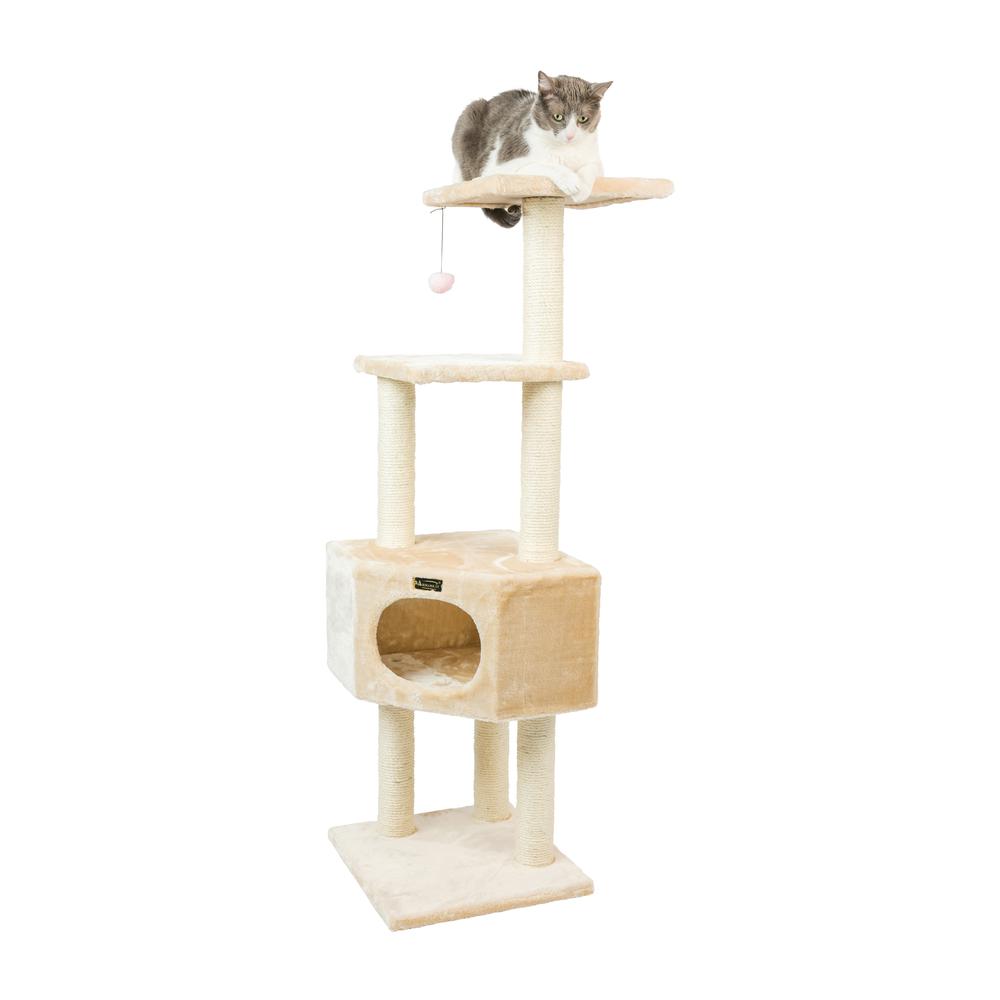 3 Tier Real Wood Cat Tree, Scratch Furniture, Beige