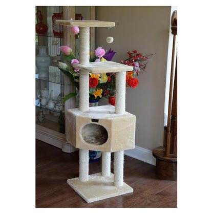 3 Tier Real Wood Cat Tree, Scratch Furniture, Beige