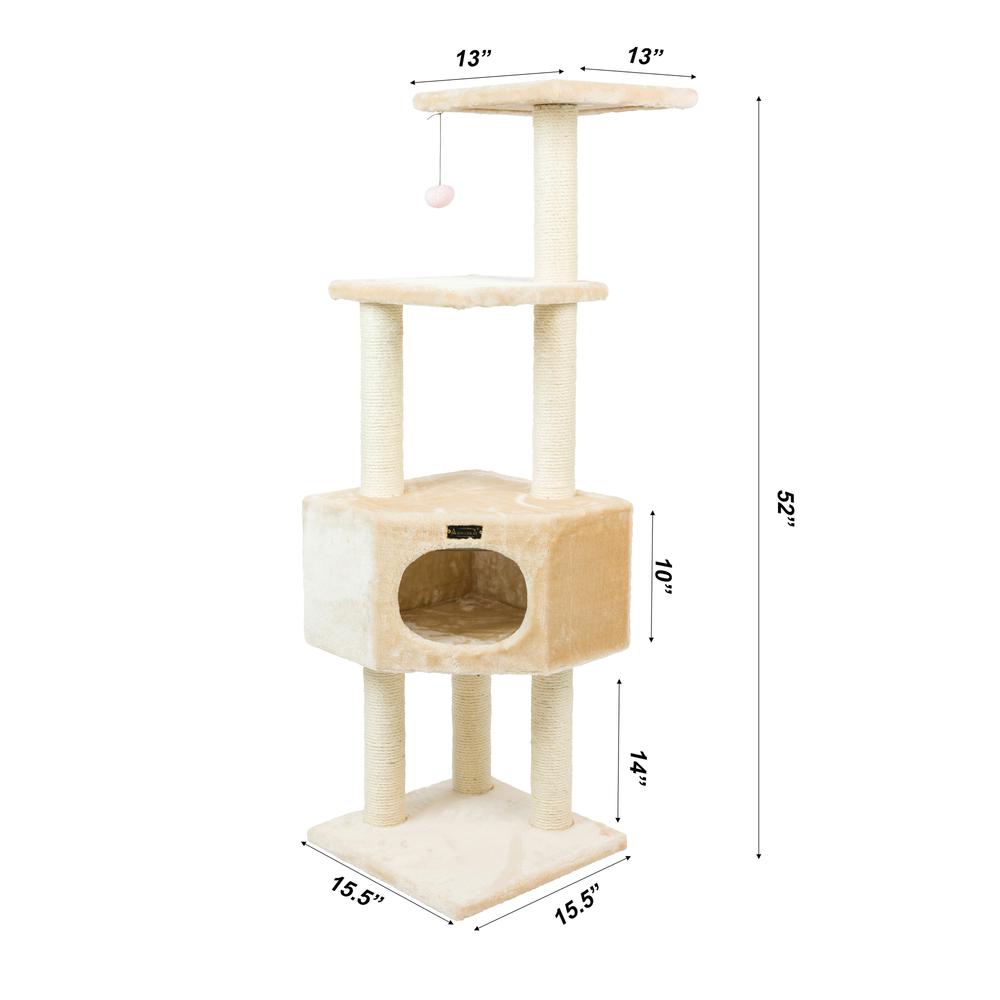 3 Tier Real Wood Cat Tree, Scratch Furniture, Beige