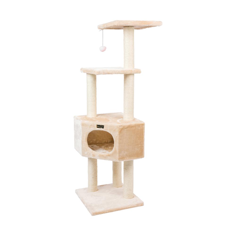3 Tier Real Wood Cat Tree, Scratch Furniture, Beige