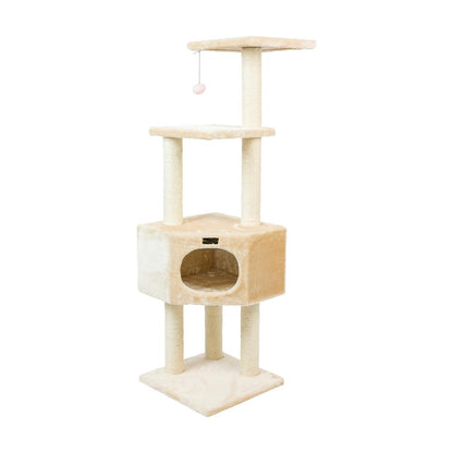 3 Tier Real Wood Cat Tree, Scratch Furniture, Beige