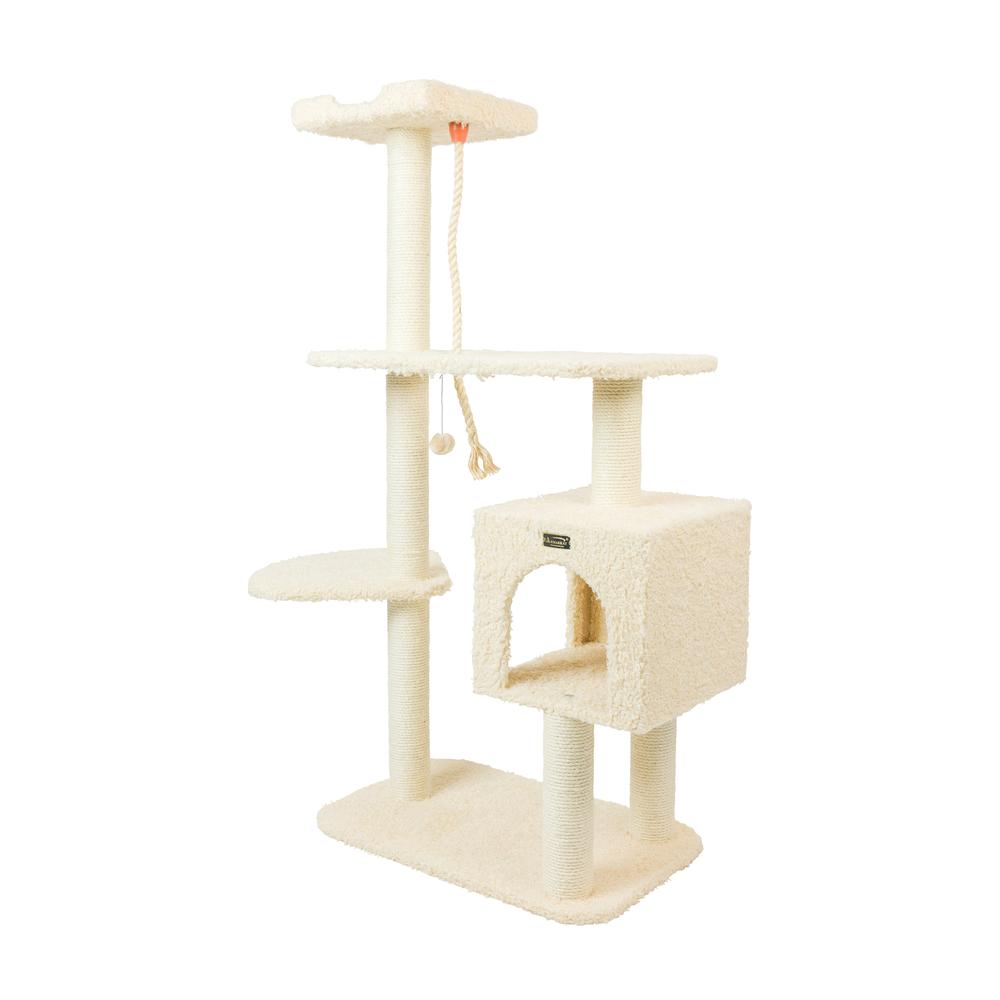 Faux Fur Covered Real Wood Cat Scratch Furniture 57" Beige