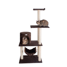 59-Inch Real Wood Cat Tree In Coffee Brown With Condo And Hammock