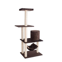 59-Inch Real Wood Cat Tree In Coffee Brown With Condo And Hammock