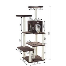 66-Inch Real Wood Cat Tree In Coffee Brown With Four Levels, Two Perches, Condo