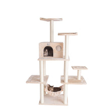 68-Inch Real Wood Cat Tree In Beige With Five Levels, Hammock, Condo