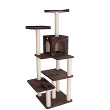 66-Inch Real Wood Cat Tree In Coffee Brown With Four Levels, Two Perches, Condo