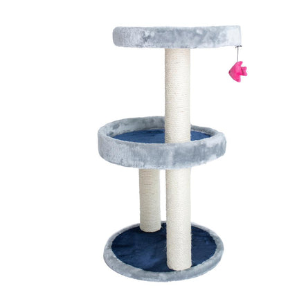 Three-Level Real Wood Compact Scratcher, Gray W Plush Perch
