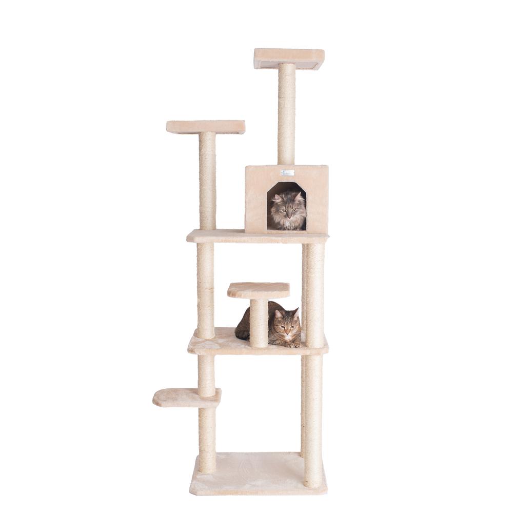 74-Inch Real Wood Cat Tree With Seven Levels, Beige