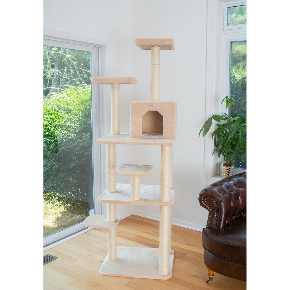 74-Inch Real Wood Cat Tree With Seven Levels, Beige