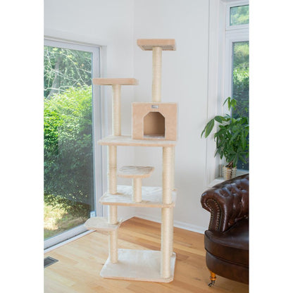 74-Inch Real Wood Cat Tree With Seven Levels, Beige