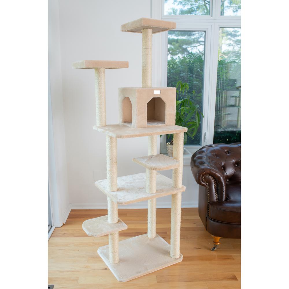 74-Inch Real Wood Cat Tree With Seven Levels, Beige