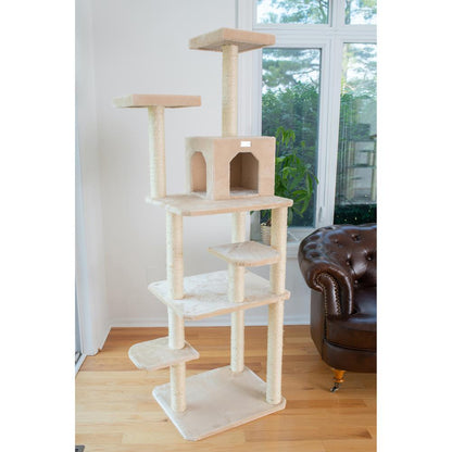 74-Inch Real Wood Cat Tree With Seven Levels, Beige
