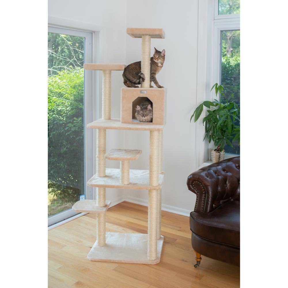 74-Inch Real Wood Cat Tree With Seven Levels, Beige
