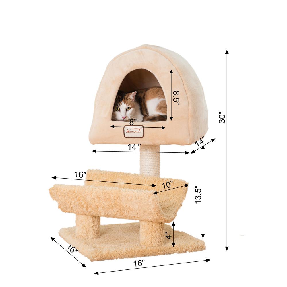 Real Wood Cat Condo, Cat Scratching Post With Plush Condo, Cuddle