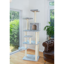 74-Inch Real Wood Cat Tree With Seven Levels, Silver Gray