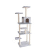 74-Inch Real Wood Cat Tree With Seven Levels, Silver Gray