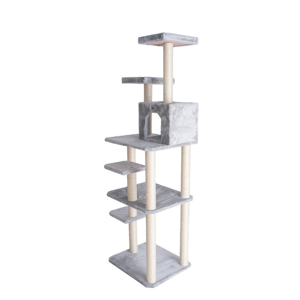 74-Inch Real Wood Cat Tree With Seven Levels, Silver Gray