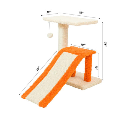 Two-Level Platform Real Wood Scratcher W Sisal Carpet Ramp