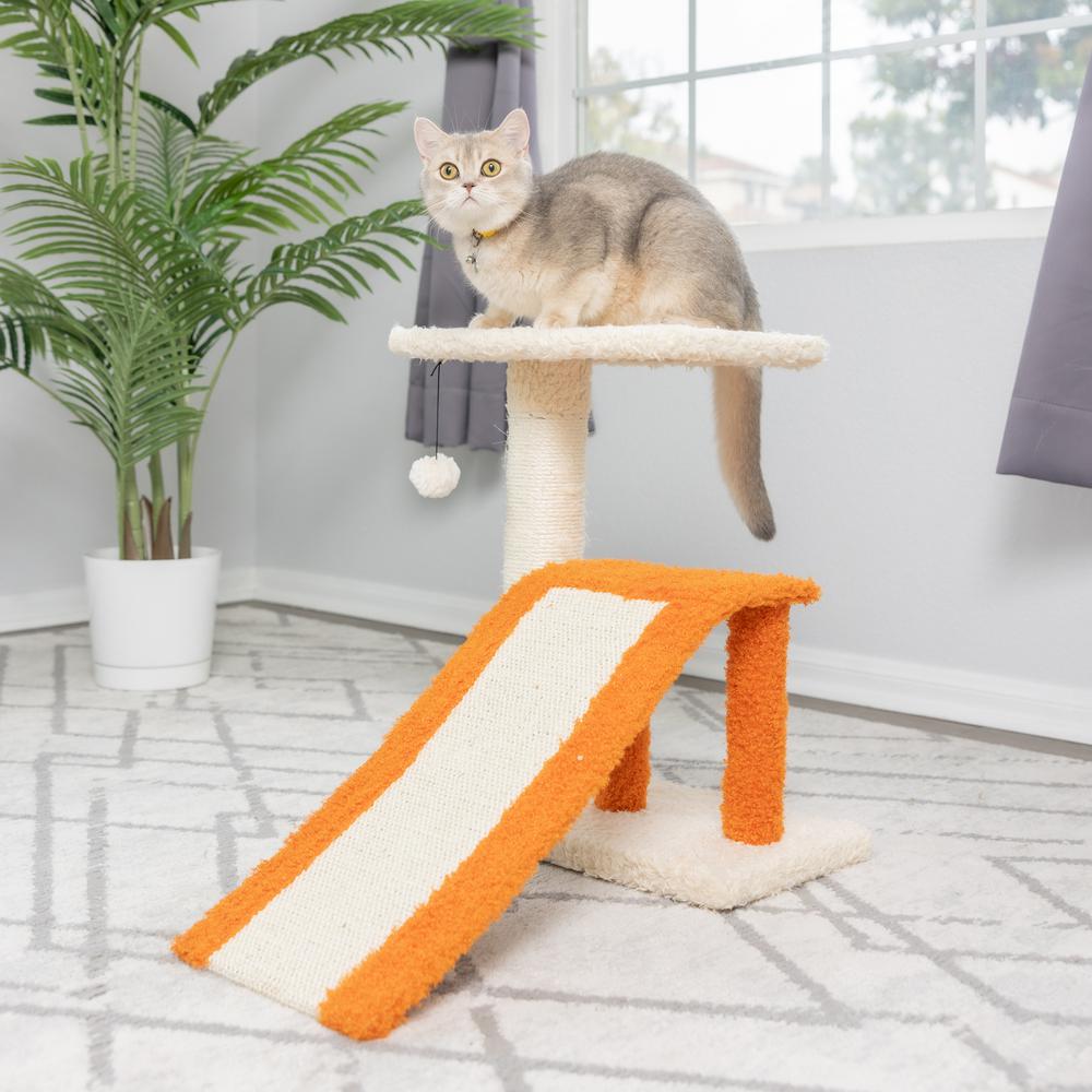 Two-Level Platform Real Wood Scratcher W Sisal Carpet Ramp