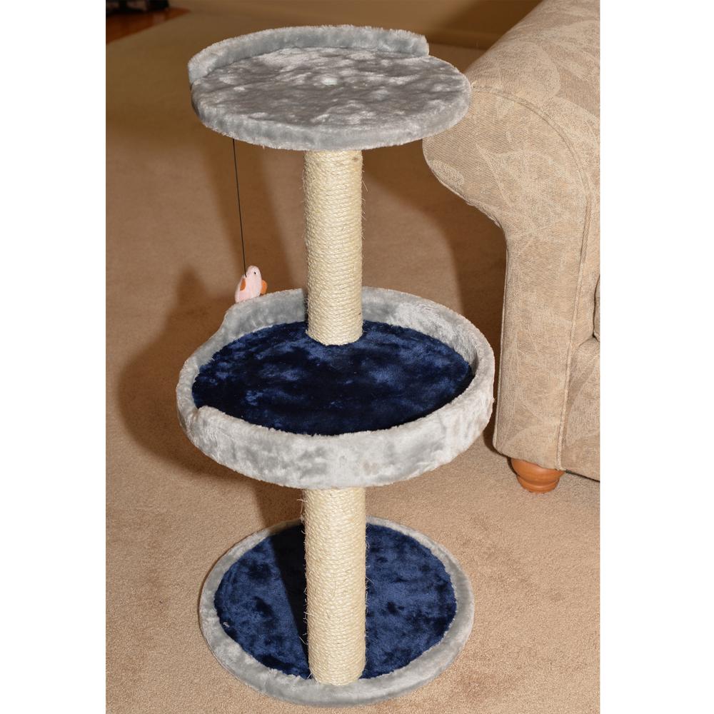 Three-Level Real Wood Compact Scratcher, Gray W Plush Perch