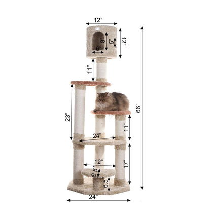 Real Wood Cat Climber, Cat Junggle Tree With Sisal Carpet Platforms