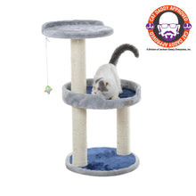 Three-Level Real Wood Compact Scratcher, Gray W Plush Perch