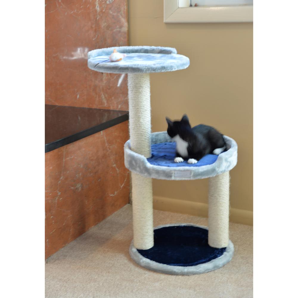 Three-Level Real Wood Compact Scratcher, Gray W Plush Perch