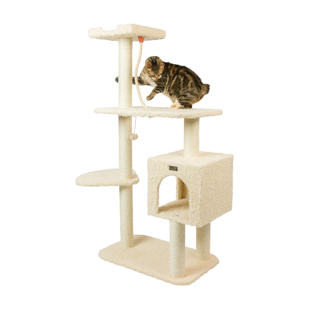Faux Fur Covered Real Wood Cat Scratch Furniture 57" Beige