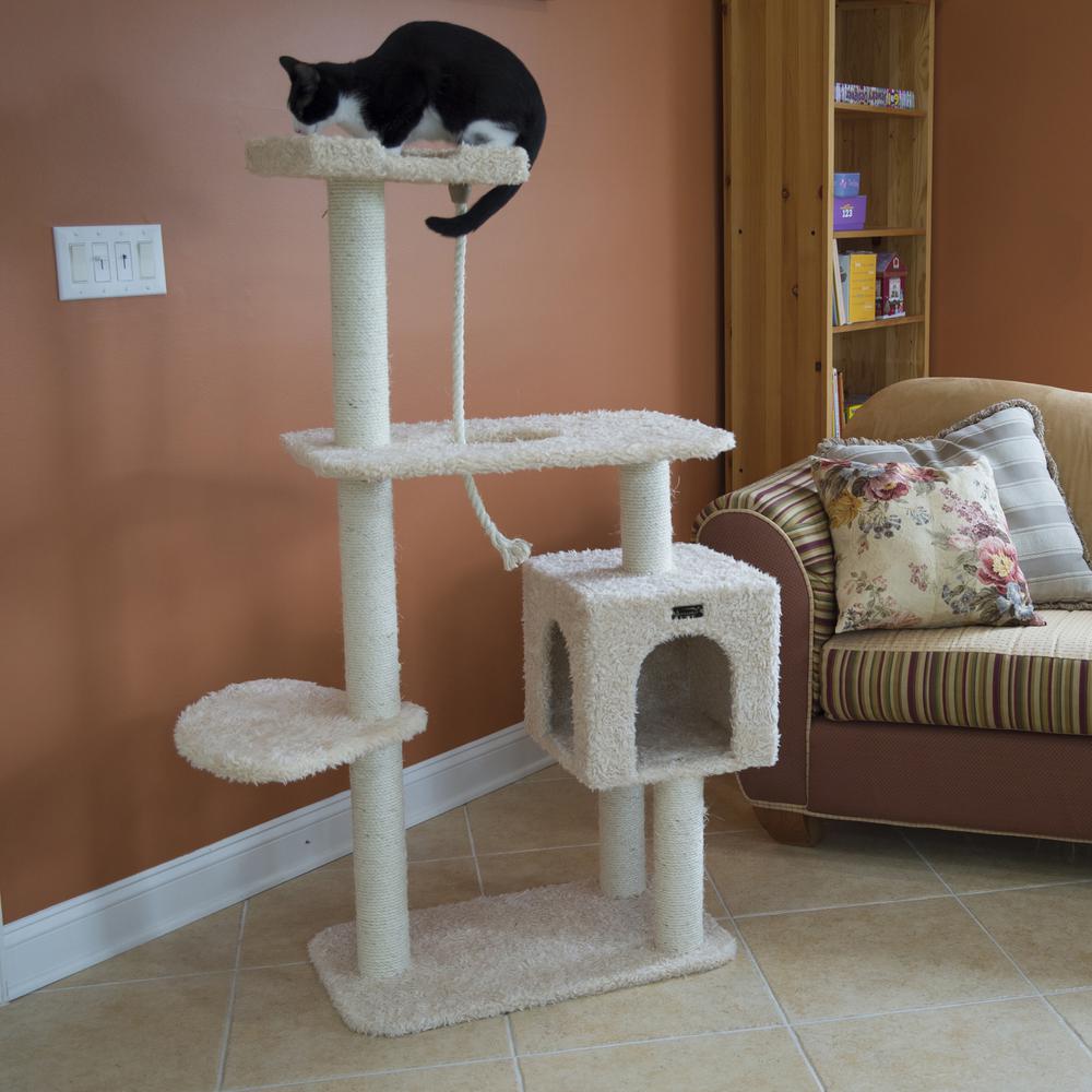 Faux Fur Covered Real Wood Cat Scratch Furniture 57" Beige