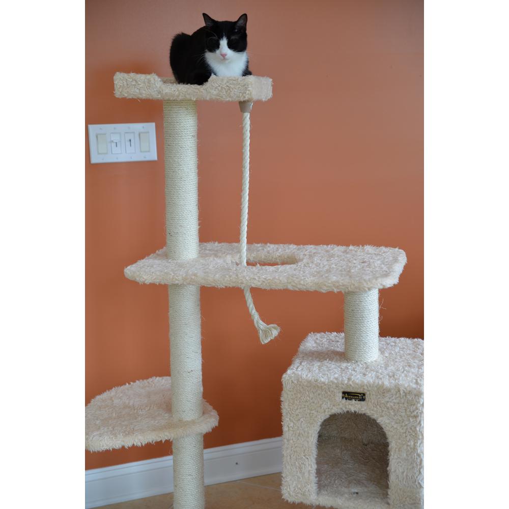 Faux Fur Covered Real Wood Cat Scratch Furniture 57" Beige