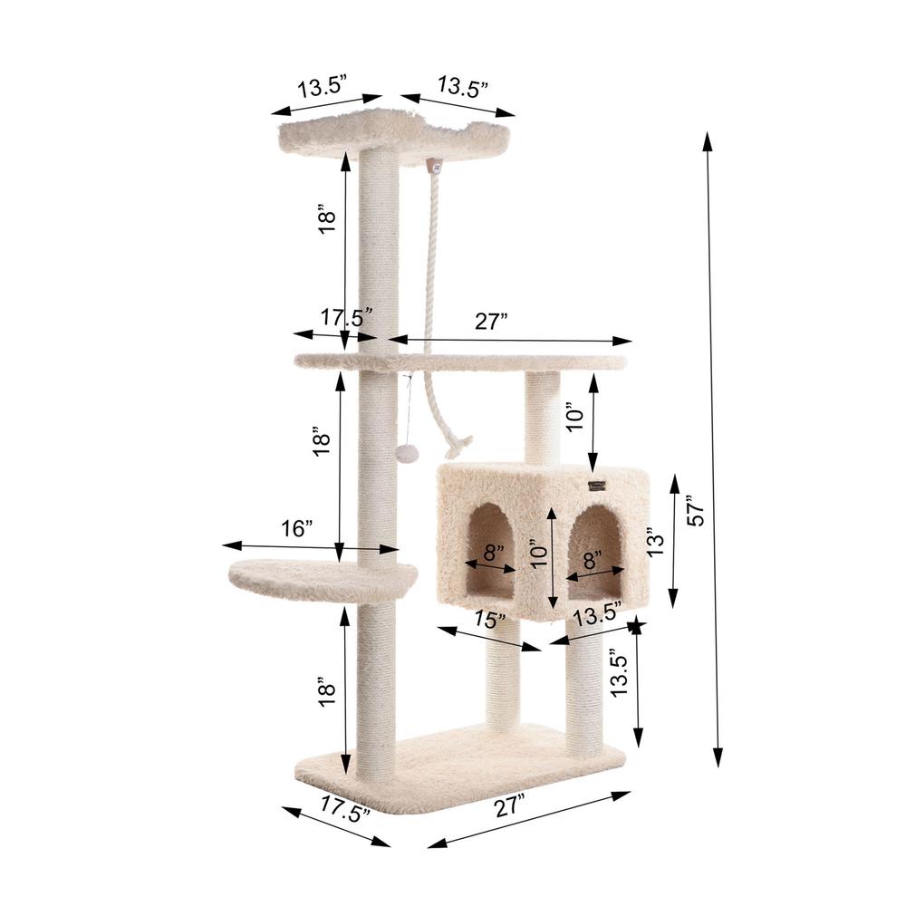 Faux Fur Covered Real Wood Cat Scratch Furniture 57" Beige