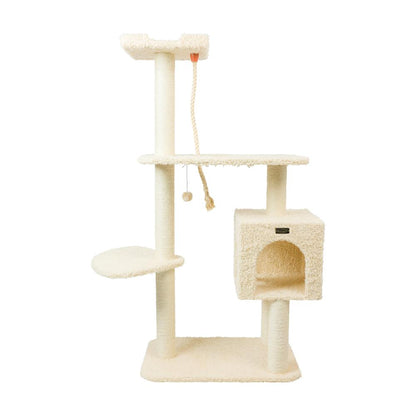 Faux Fur Covered Real Wood Cat Scratch Furniture 57" Beige