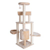 Spacious Thick Fur Real Wood Cat Tower With Basket Lounge, Ramp, Beige