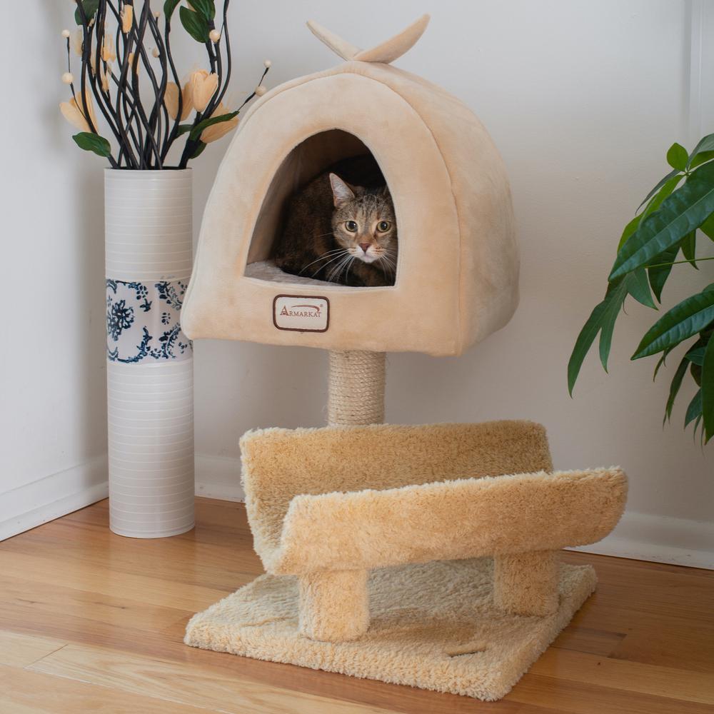 Real Wood Cat Condo, Cat Scratching Post With Plush Condo, Cuddle