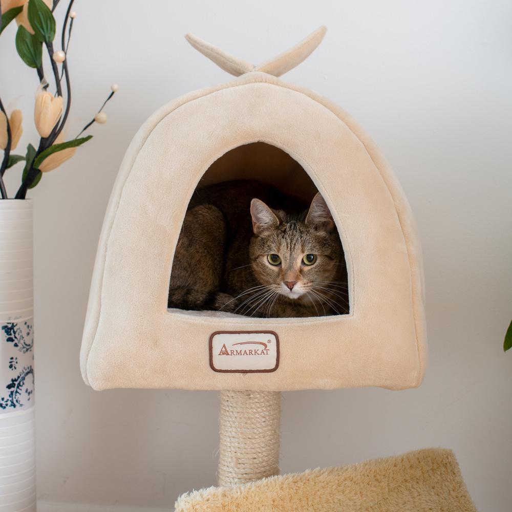 Real Wood Cat Condo, Cat Scratching Post With Plush Condo, Cuddle