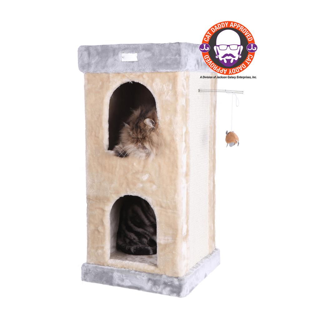 Double Condo Real Wood Cat House With Sratching Carpet For Cats, Kitty Enjoyment