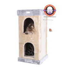 Double Condo Real Wood Cat House With Sratching Carpet For Cats, Kitty Enjoyment