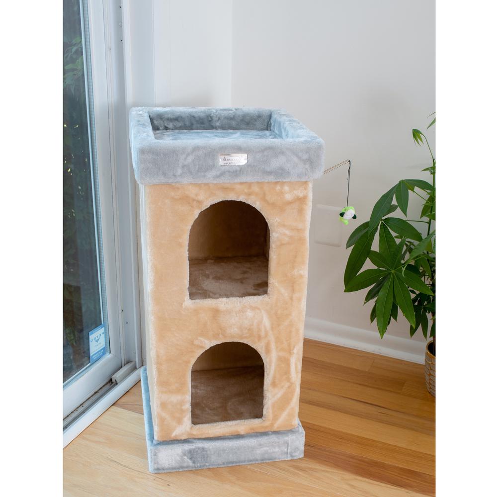 Double Condo Real Wood Cat House With Sratching Carpet For Cats, Kitty Enjoyment