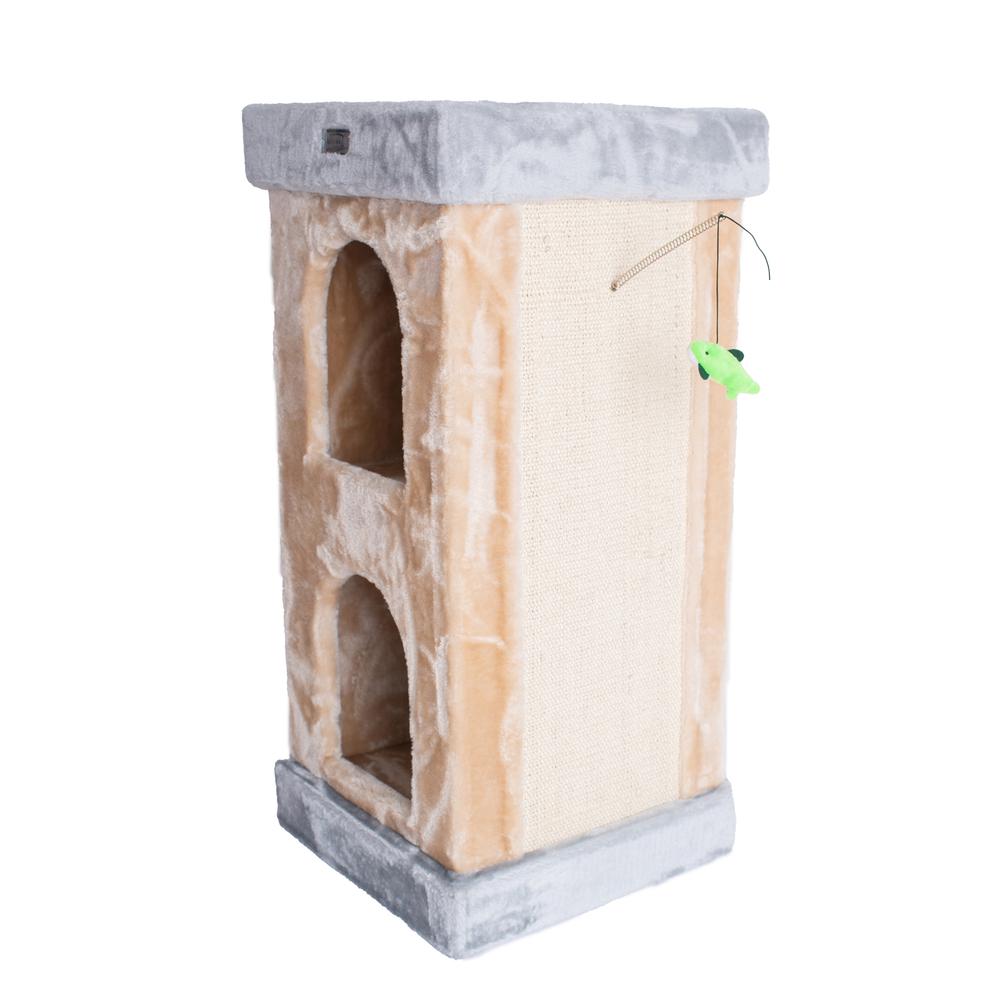 Double Condo Real Wood Cat House With Sratching Carpet For Cats, Kitty Enjoyment