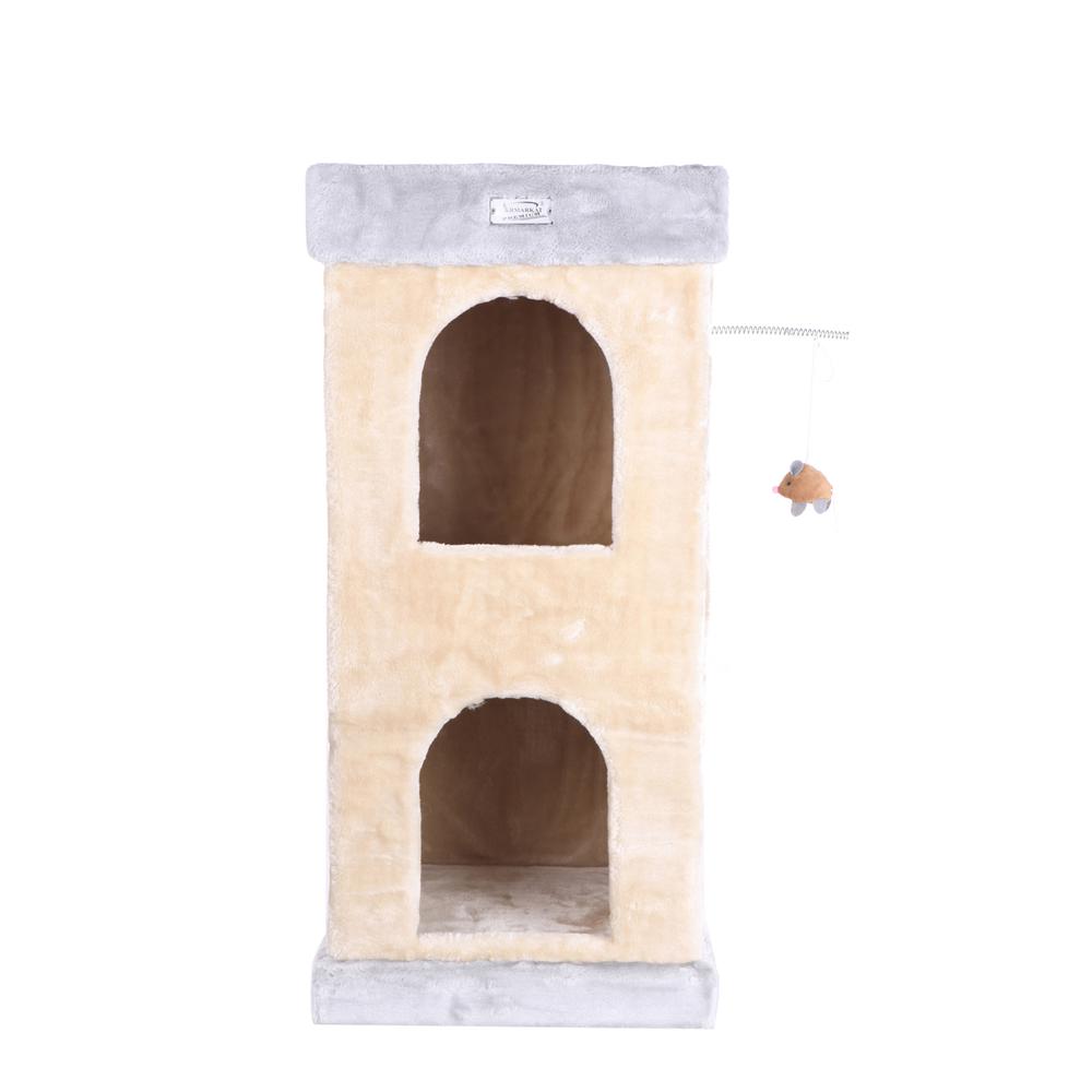 Double Condo Real Wood Cat House With Sratching Carpet For Cats, Kitty Enjoyment