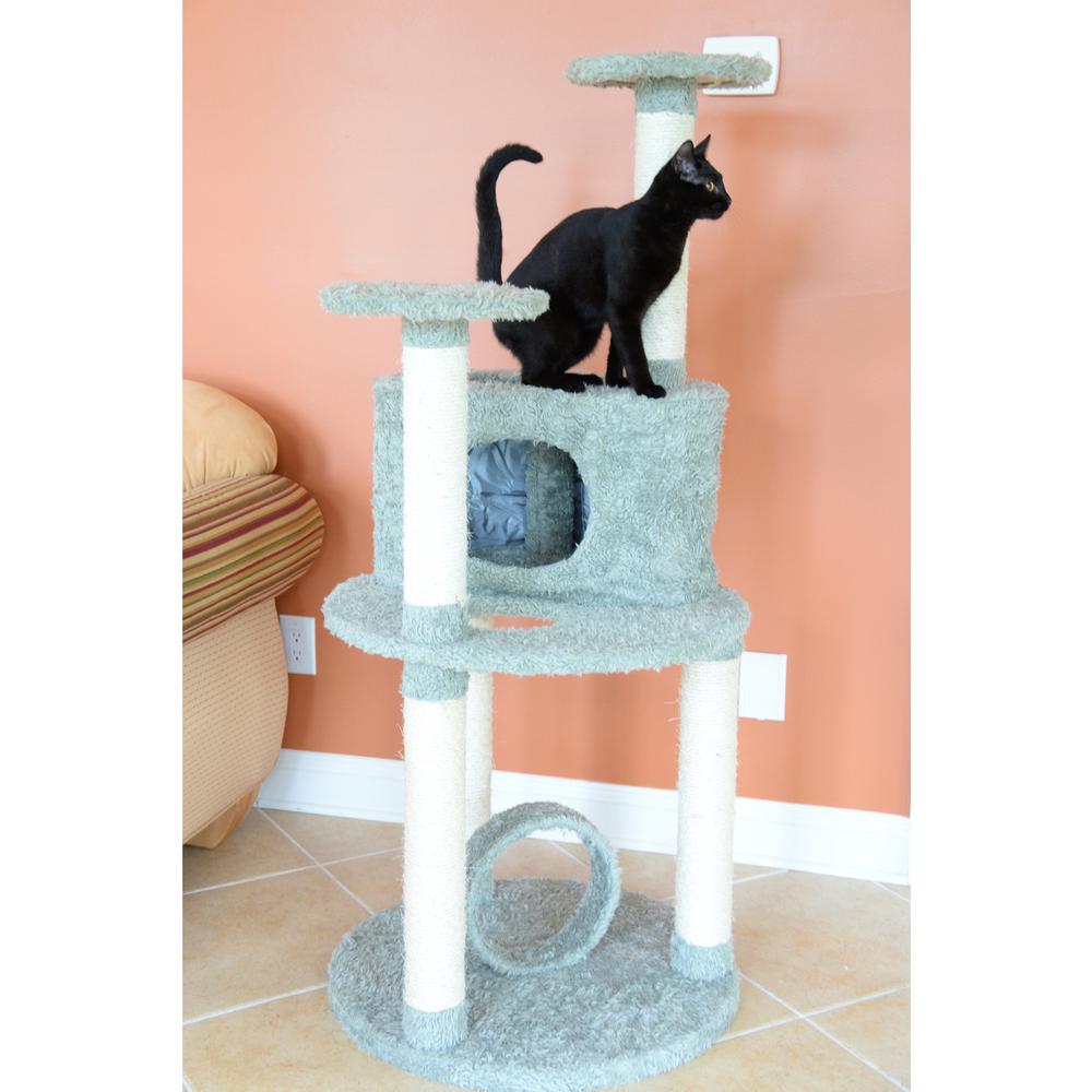 Multi-Level Real Wood Cat Condo Furniture, Sisal Covered Scratcher, 60"