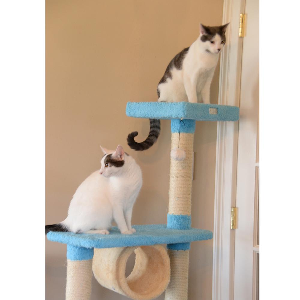 Real Wood Cat Climber, Cat Junggle Tree With Platforms,Skyblue