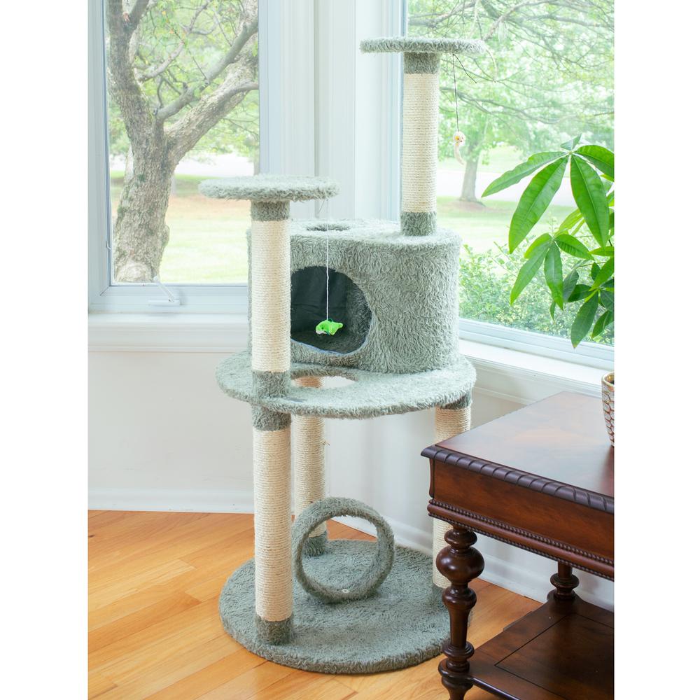 Multi-Level Real Wood Cat Condo Furniture, Sisal Covered Scratcher, 60"