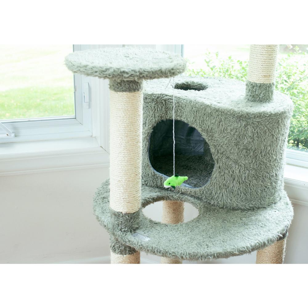 Multi-Level Real Wood Cat Condo Furniture, Sisal Covered Scratcher, 60"