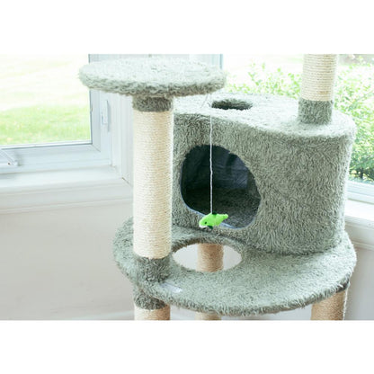 Multi-Level Real Wood Cat Condo Furniture, Sisal Covered Scratcher, 60"